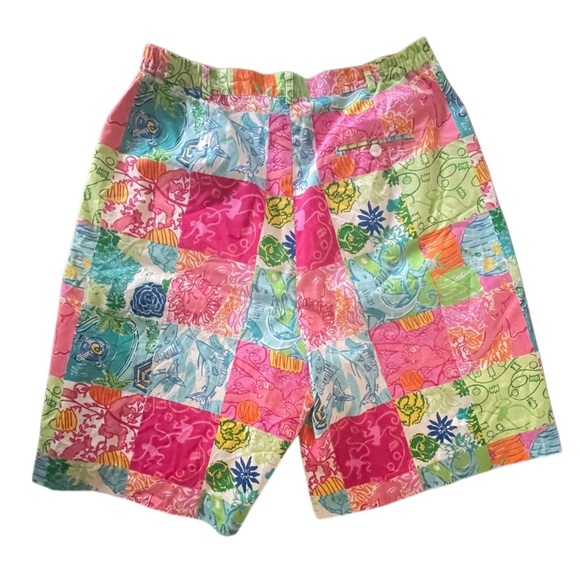 Lilly Pulitzer Colorful Lined Bermuda Shorts 12 Lion Monkey Patchwork Vacation - Picture 1 of 5